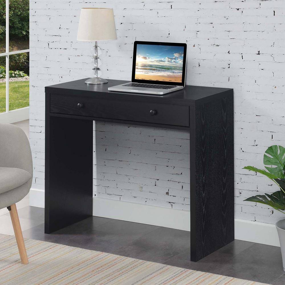 Black 36-Inch Wood Desk with Drawer