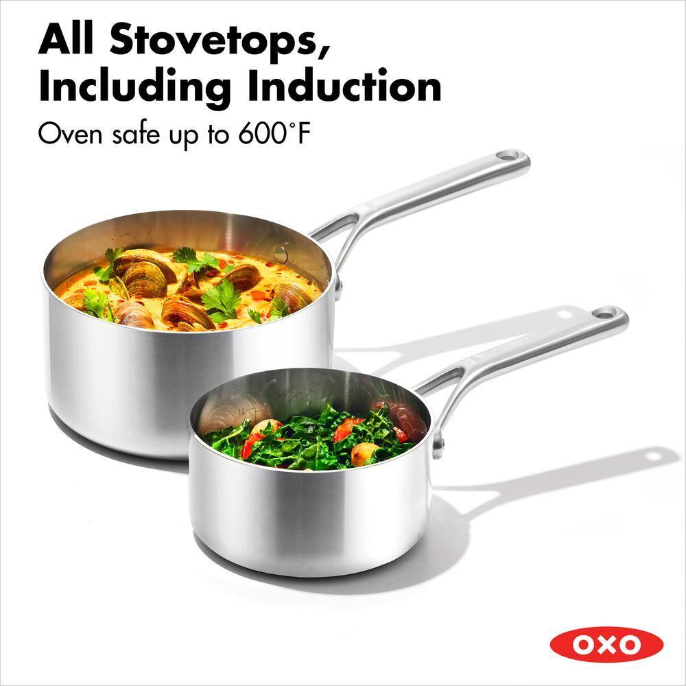 OXO 10pc Mira Tri-Ply Stainless Steel Cookware Set Silver: Dishwasher-Safe, Gas & Induction Compatible, UPC 885837031089