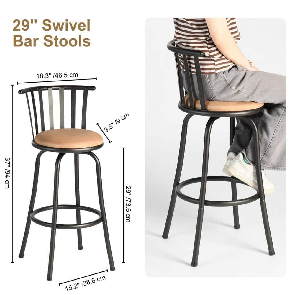 Camel Brown Metal Swivel Bar Stool with Microsuede Seat