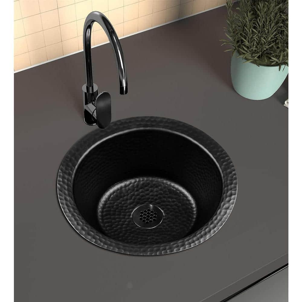 Monarch Abode 19196 Aluminum Hand Hammered Essex Dual Mount Single Bowl Bar Prep Sink 12", Black