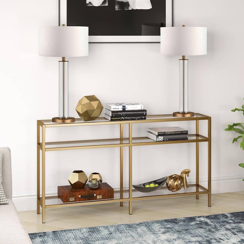 Evelyn&Zoe Sivil 55" Wide Rectangular Console Table, Brass