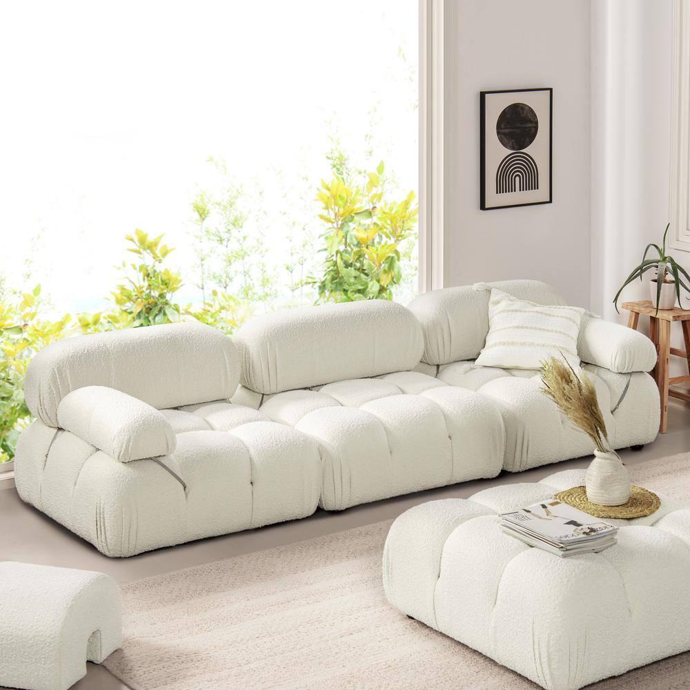 Marcel 109.5" Bubble Modular Modern 3-Piece Sofa, Ivory White Boucle
