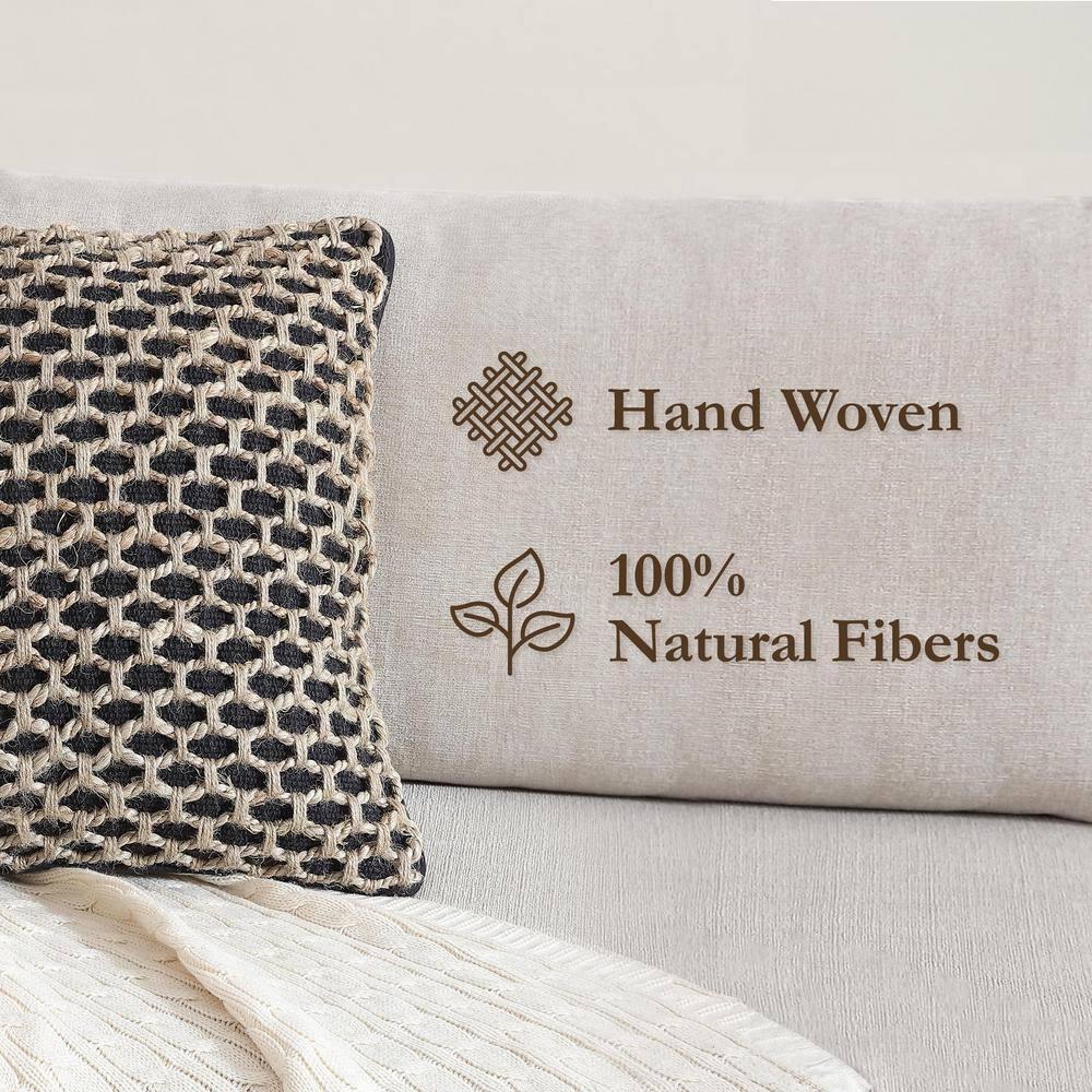 Boho Living Jada Decorative Pillow Collection Jute/Cotton Indoor Square Throw Pillow with & Insert (Set of 2)