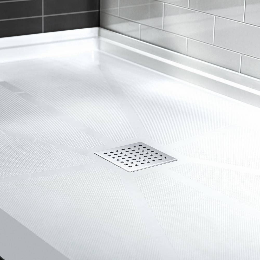 36" Solid Surface Square Single Threshold Shower Pan Base with Drain Assembly & Drain Cover Included, Non-Slip