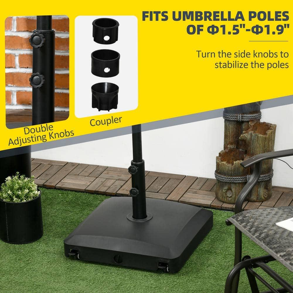 Outsunny Wheeled Patio Umbrella Base, 53lbs Water or 66lbs Sand Filled Heavy Duty Outdoor Umbrella Stand, Black