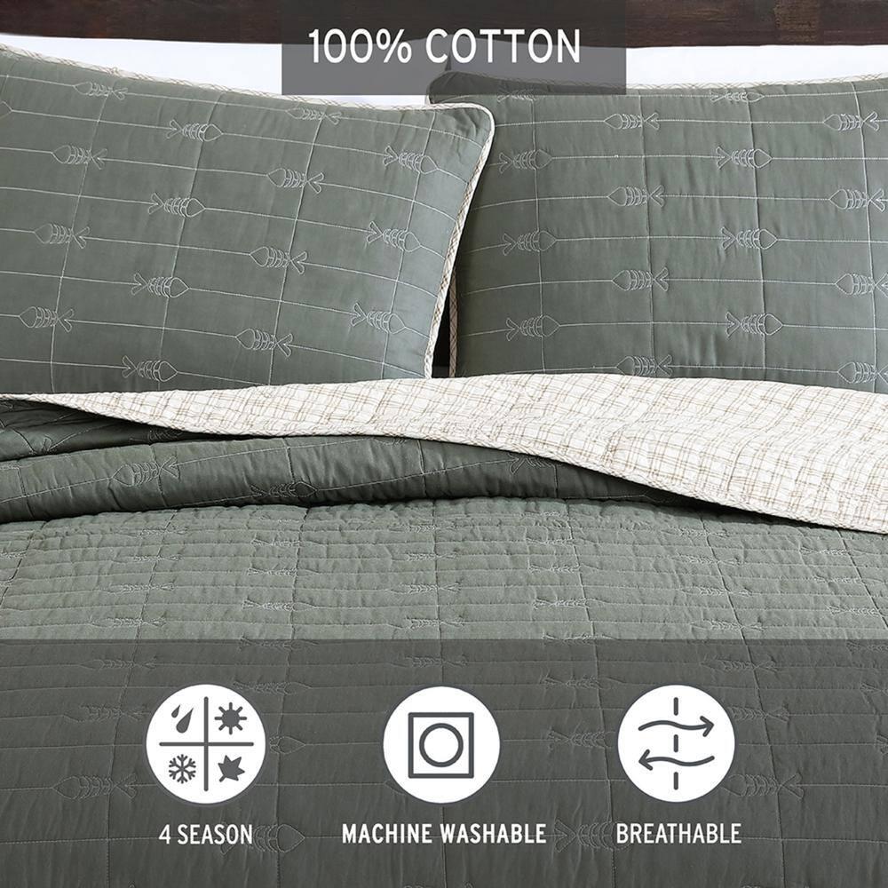 Eddie Bauer Eddie Bauer Troutdale Green Cotton Reversible Quilt Set
