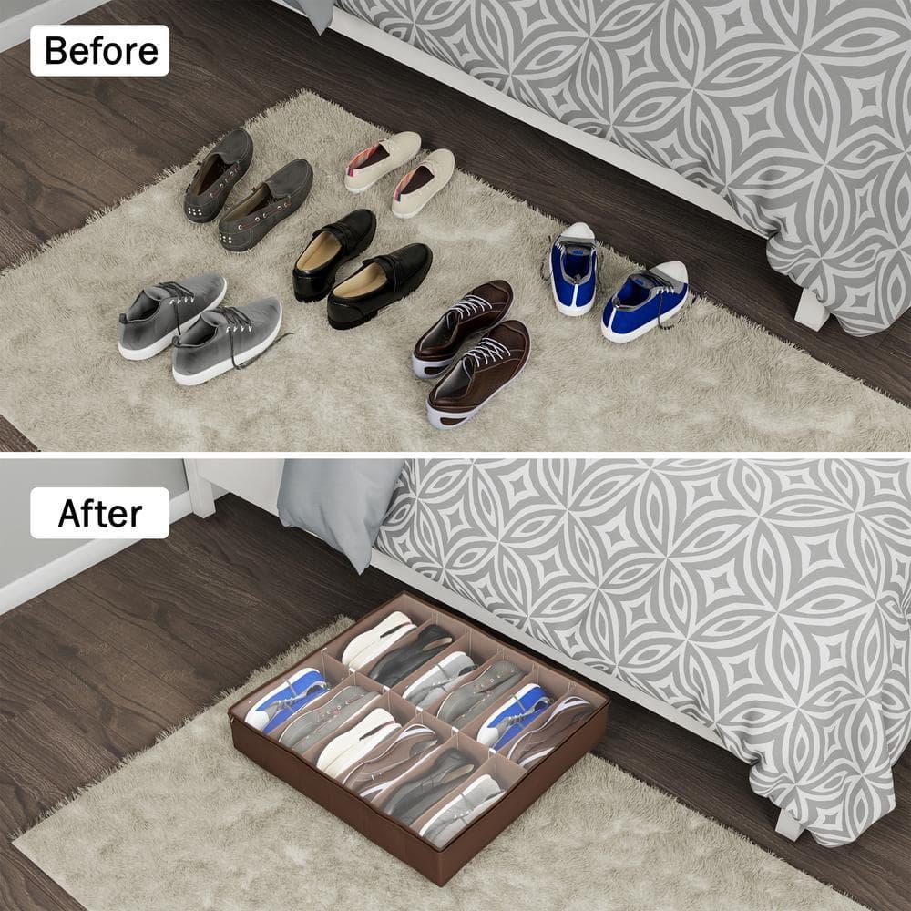 Everyday Home Under-Bed Plastic-Covered 12-Pair Shoe Organizer (Brown)