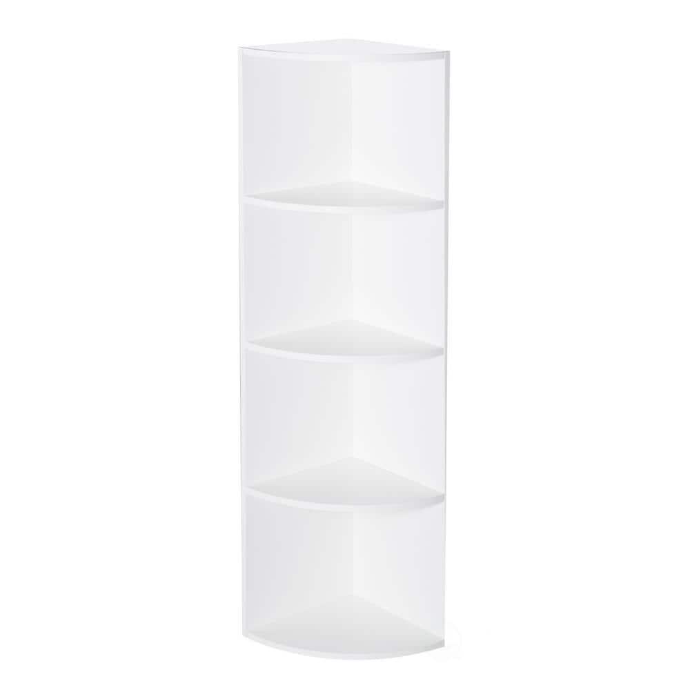 Basicwise Durable 4-Tier Wooden Corner Bookshelf, Perfect for Tiny Home, Office Space, Shelves for Bedroom, Classroom, & Library Shelving Needs, White