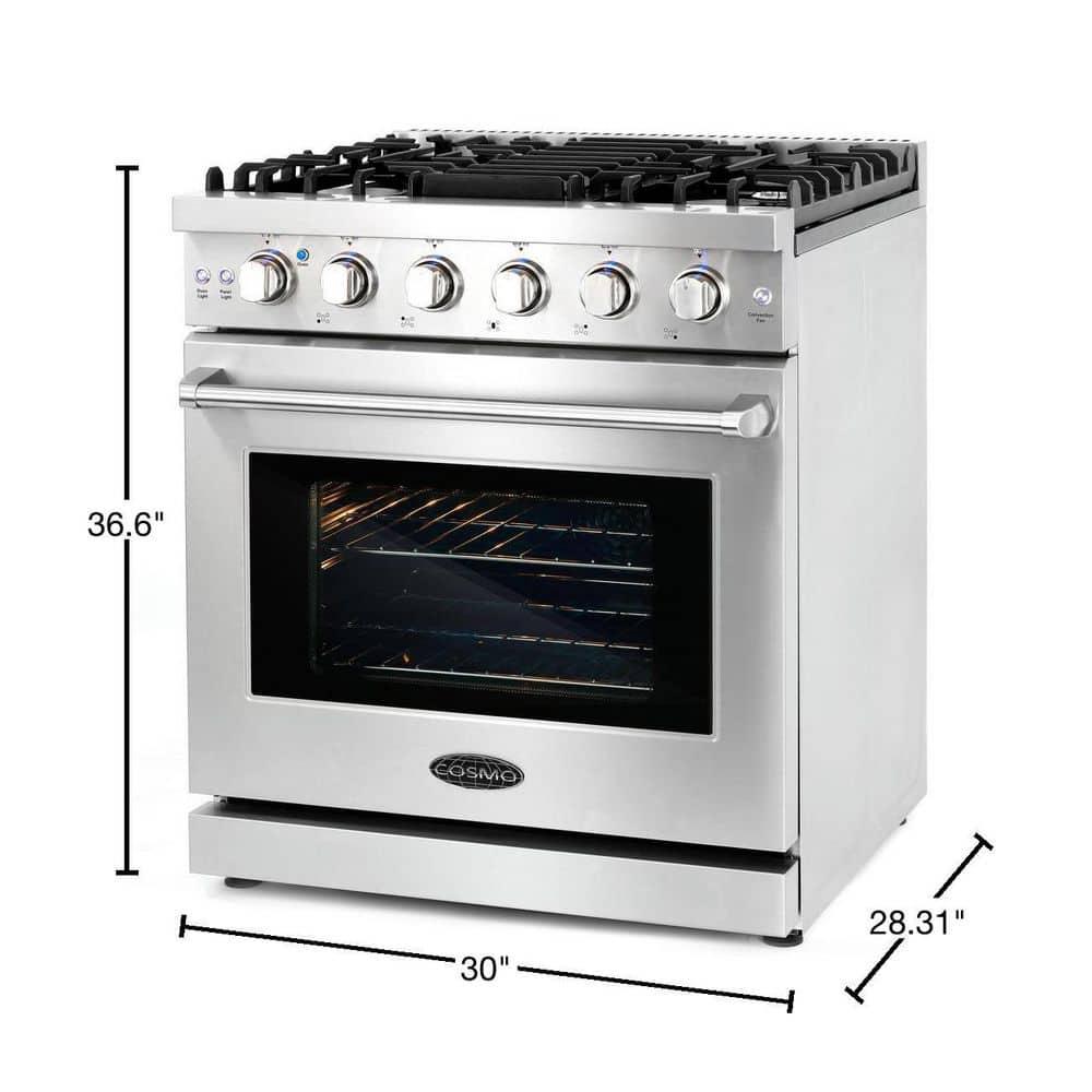 Cosmo 30 in. Haven Collection 4.5 cu. ft. Gas Range with 5 Sealed Burners, Convection Oven, Knob LED Lights, Stainless Steel