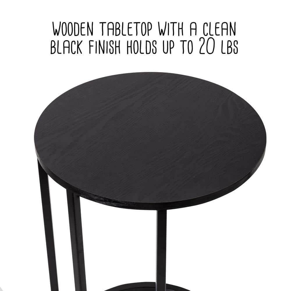 Honey-Can-Do Wood and Metal Round End Table, Black
