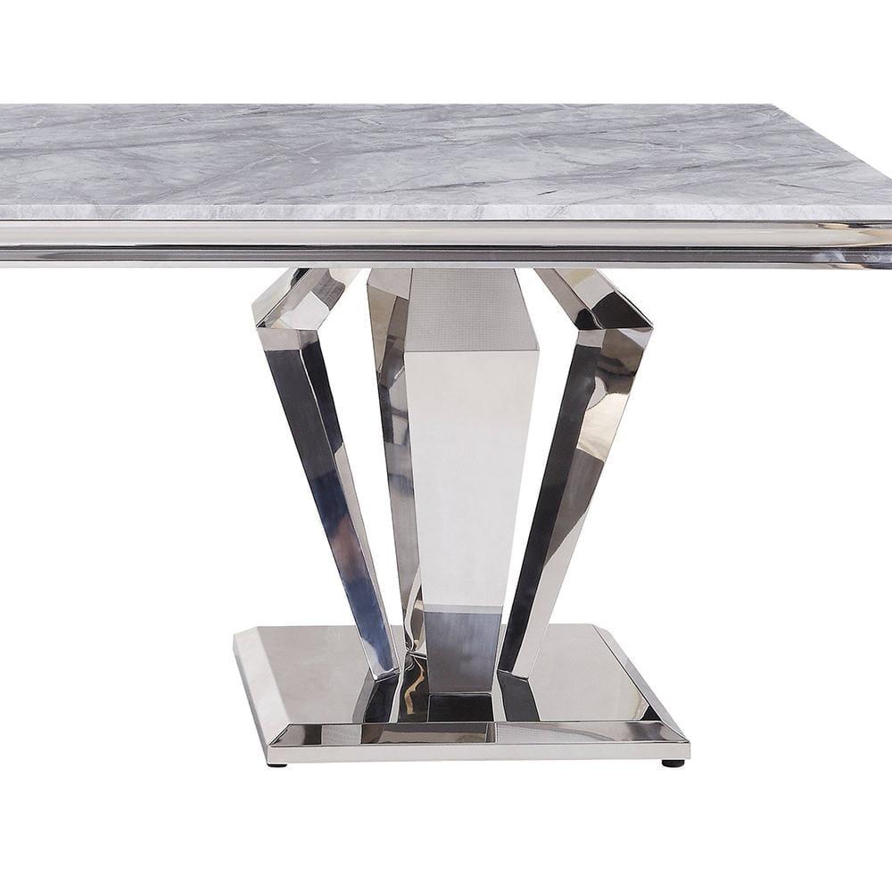 Everly Quinn Eardie Rectangular Dining Table in Light Gray and Mirrored Silver