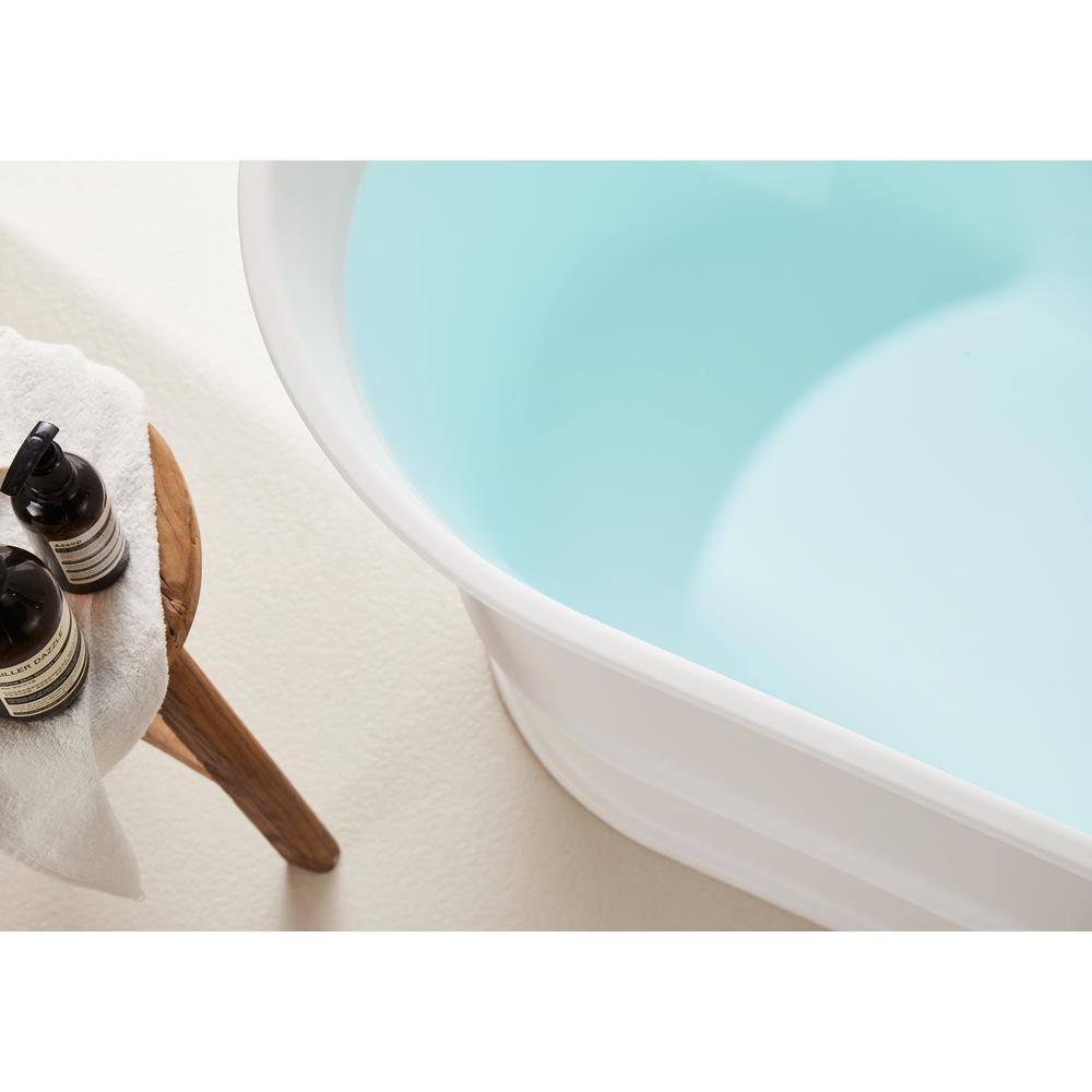 59" x 27.5" Freestanding Soaking Stone Resin Bathtub with Pure White Overflow and Pop Up Drain