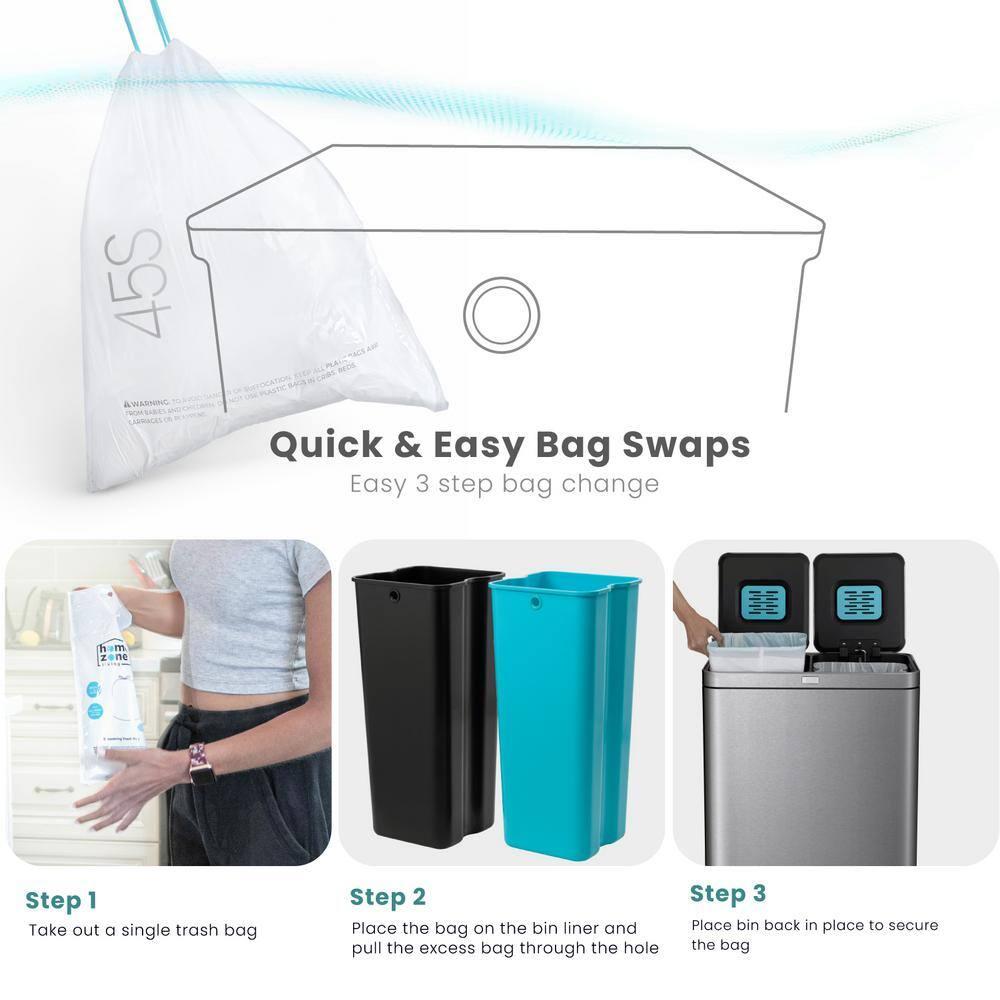 Home Zone Living 15.8 Gallon Stainless Steel Dual Kitchen Trash Can with CleanAura
