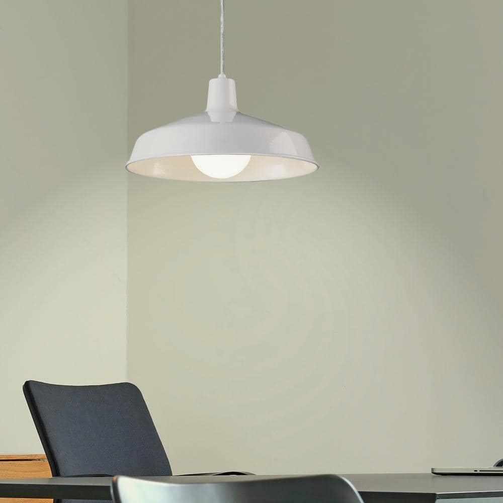 Lucid Lighting White Industrial Dome Medium Hanging Pendant Light