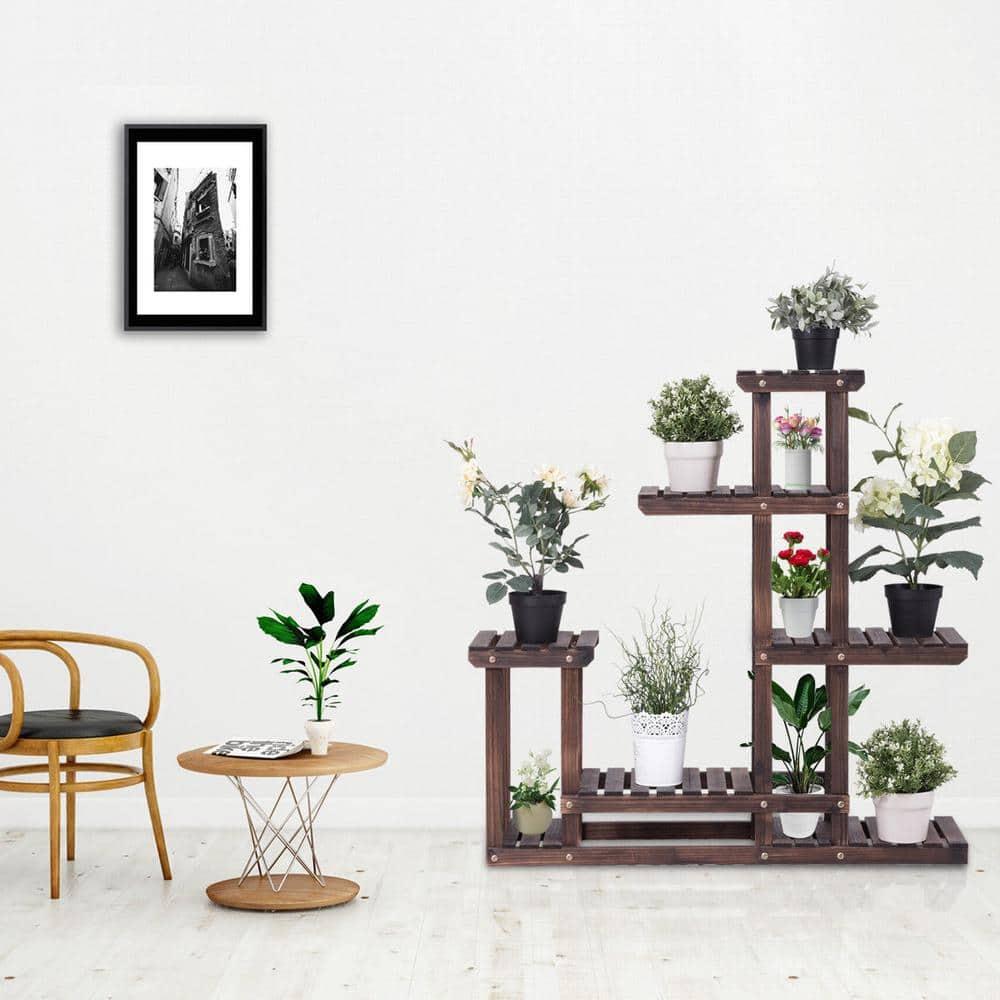 Costway Outdoor Wooden Plant Flower Display Stand 6 Wood Shelf Storage Rack Garden