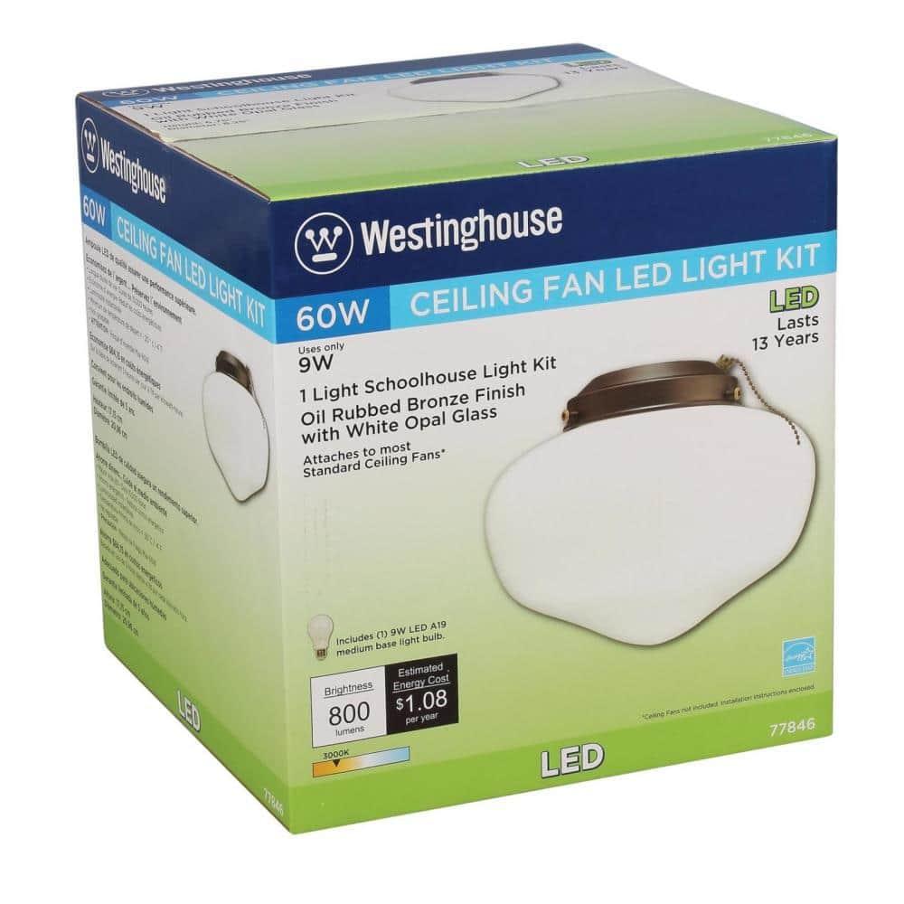 Westinghouse Oil Rubbed Bronze White Schoolhouse Ceiling Fan Light Kit