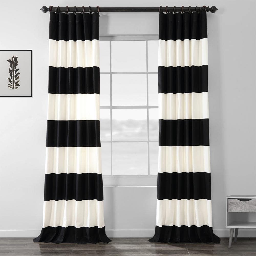 Onyx Black & Off White Horizontal Stripe Curtain (1 Panel), Onyx Black & Off White, 50W X 96L
