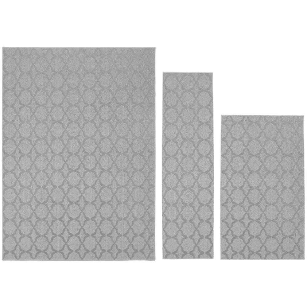 Garland Rug Sparta Indoor Rug Set, 3 Piece Set (2'x5',3'x4', 5'x7') Silver