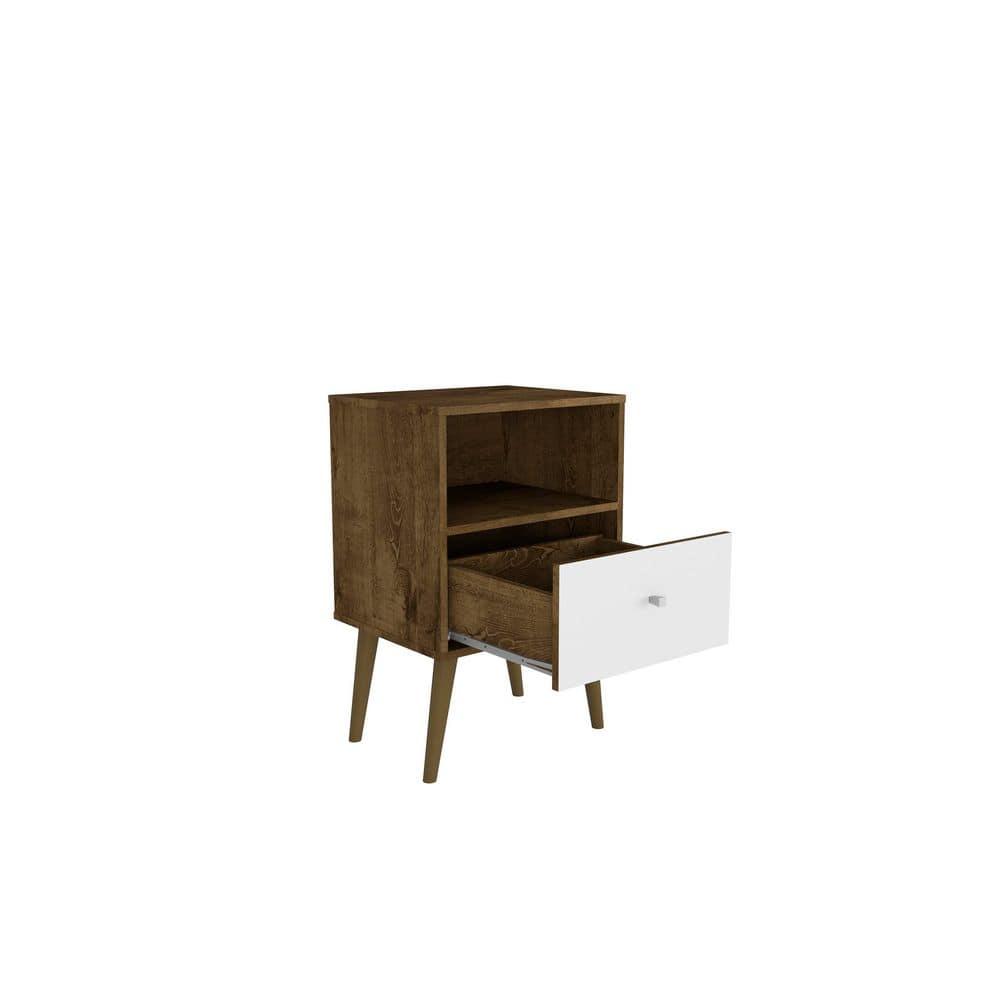 Liberty 1.0 Mid Century Modern Nightstand Rustic Brown/White - Manhattan Comfort