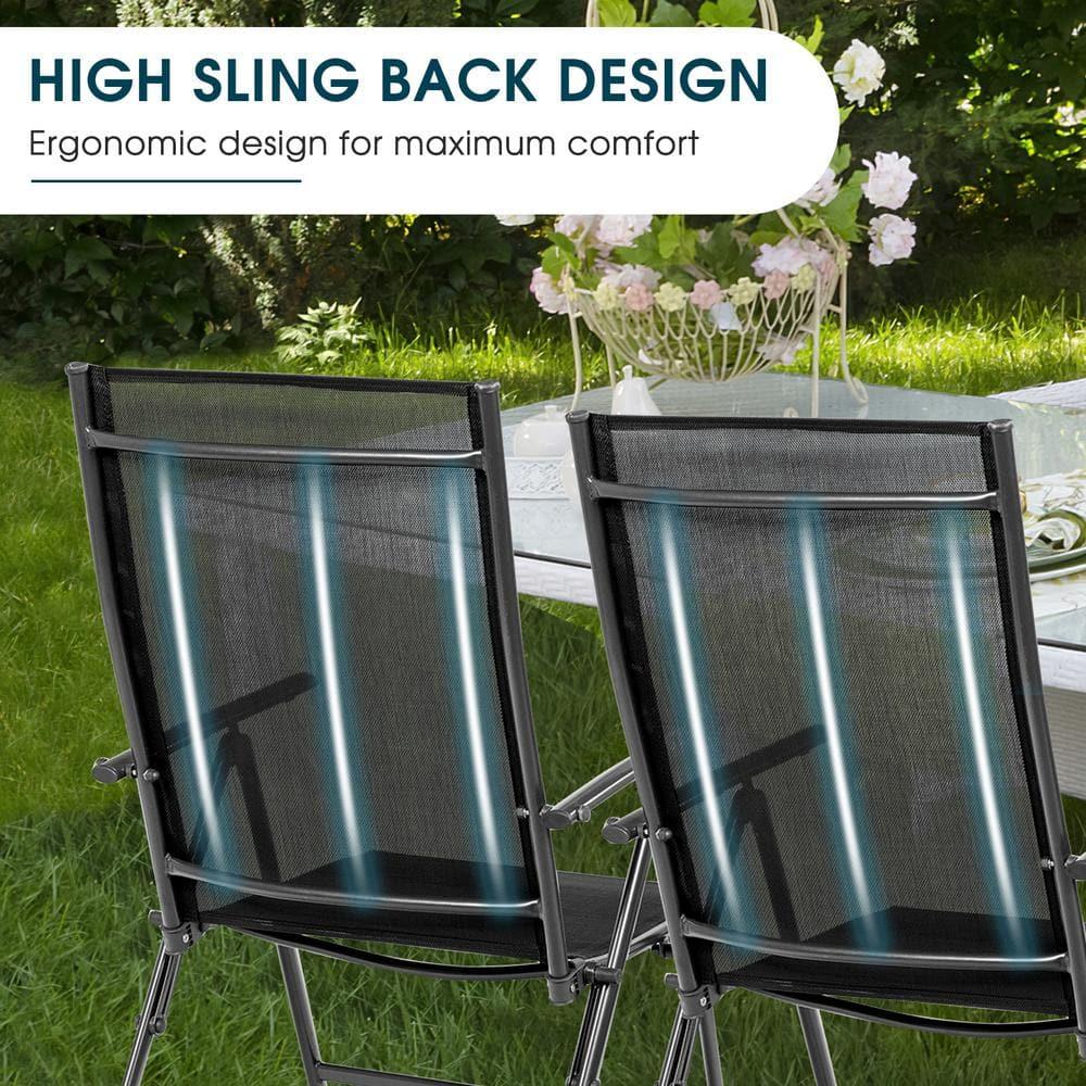 Costway Set of 2 Patio Folding Chair Recliner Adjustable  Black