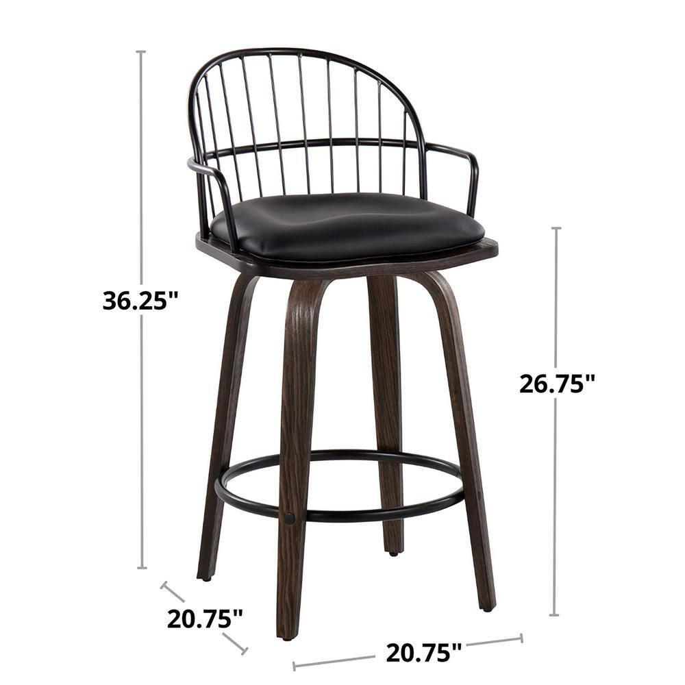 Set of 2 Riley Counter Height Barstools Walnut/Black - LumiSource: 26 inch, Swivel, Upholstered with Armrests