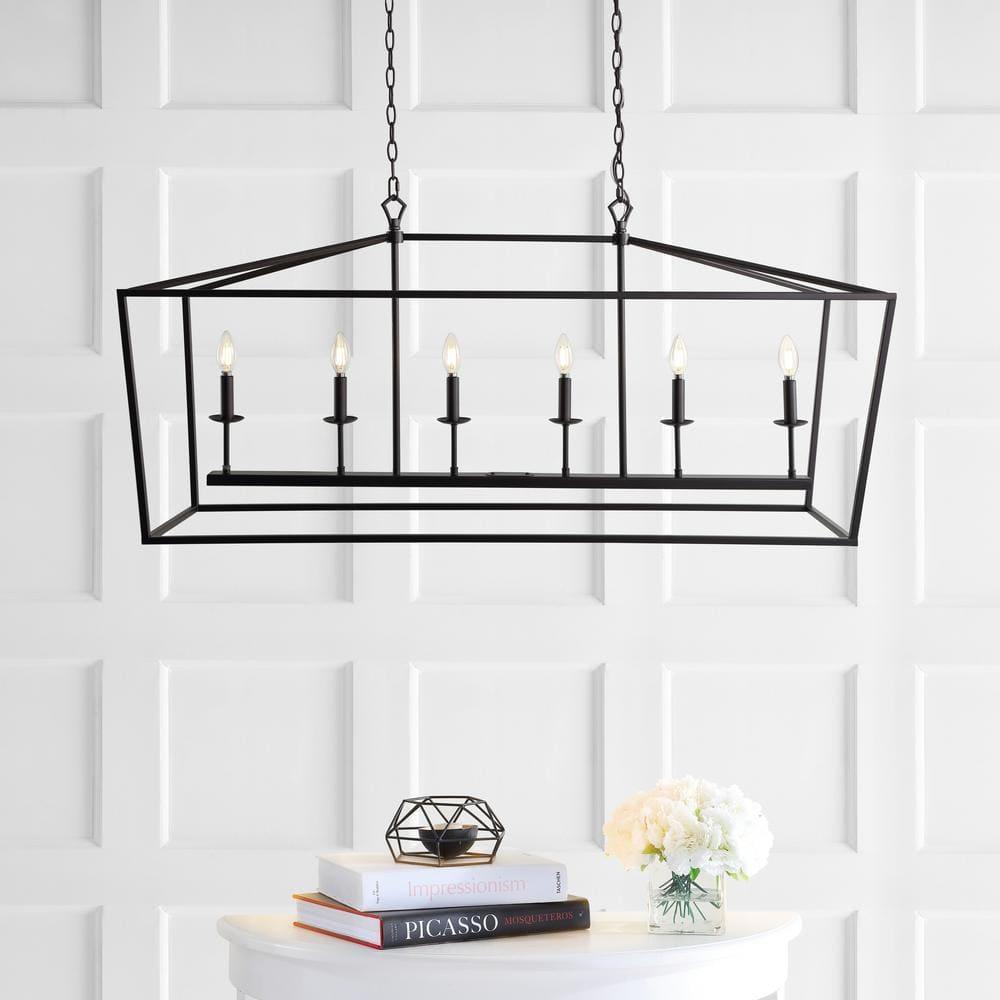 Pagoda 49" Linear 6-Bulb Lantern Metal LED Pendant, Oil Rubbed Bronze