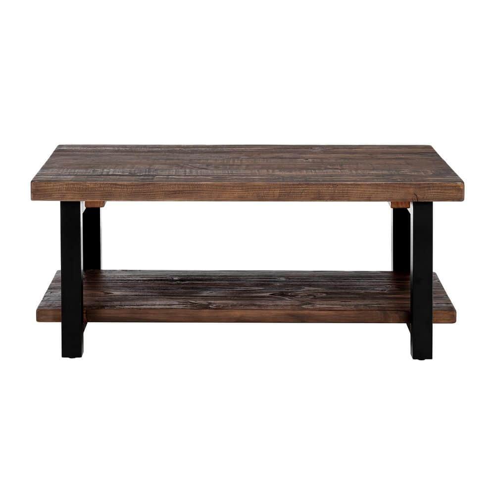 Alaterre Furniture 42" Pomona Wide Coffee Table Wood Rustic Natural: Fixed Shelf, Metal Frame, Living Room Furniture