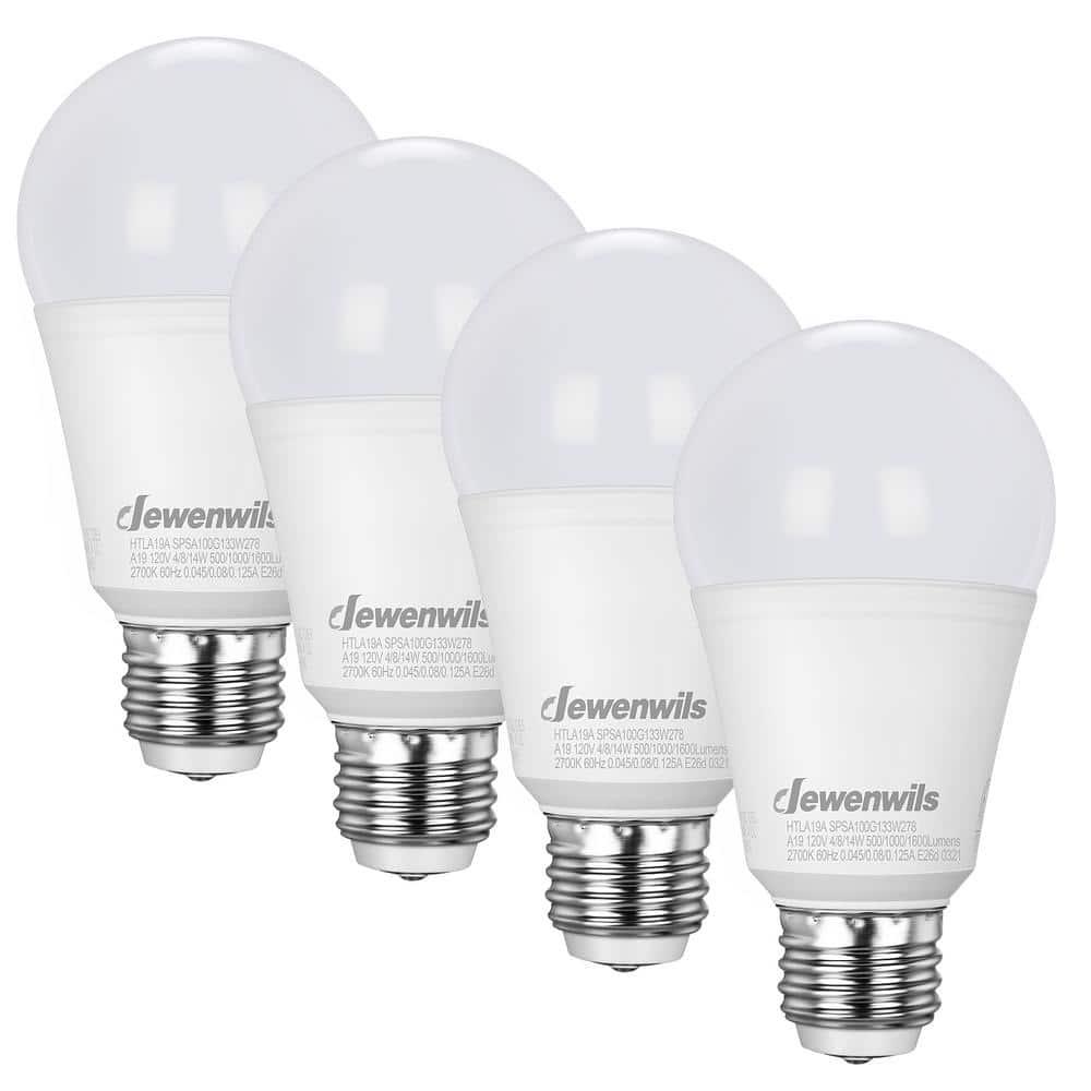 DEWENWILS 3 Way Light Bulbs Soft White, 40/60/100W Equivalent, 2700K LED Light Bulbs E26 Medium Base, 500/1000/1600LM, 4-Pack