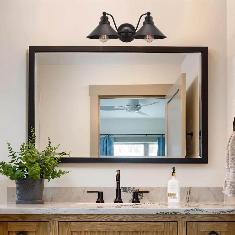 Kira Home Welton 19" 2-Light Farmhouse Bathroom Light, Wall Sconce Barn Light, Gold Trim + Brushed Dark Bronze