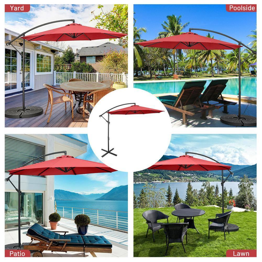 Costway  10 FT Patio Offset Umbrella w/8 Ribs Cross Base Tilt Claret