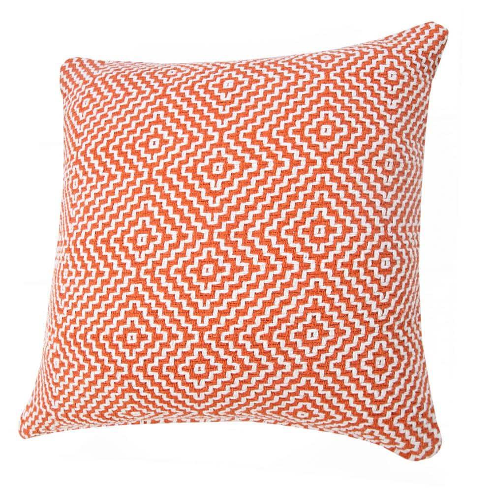 ZeaZu 20" X 20" Orange And White 100% Cotton Geometric Zippered Pillow