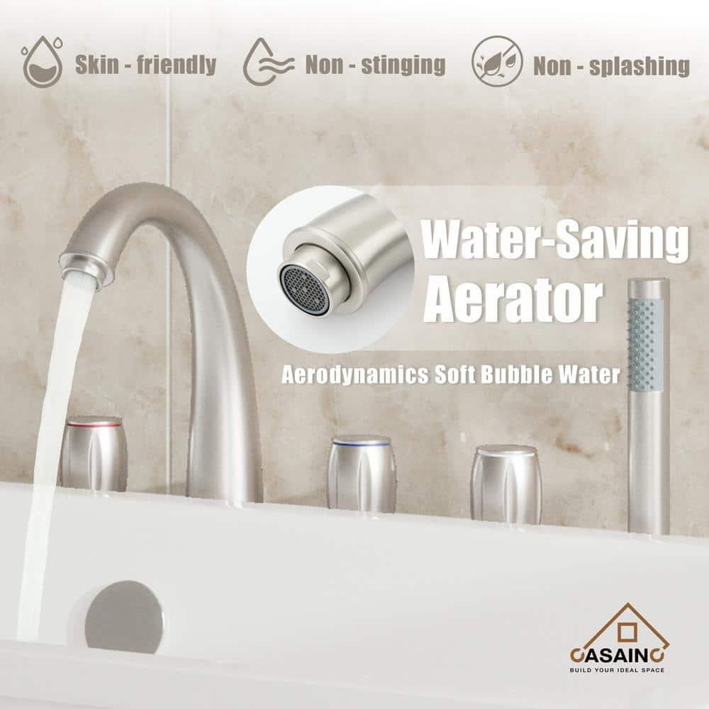 Brushed Nickel 3-Handle Deck Mount Roman Tub Faucet with Hand Shower