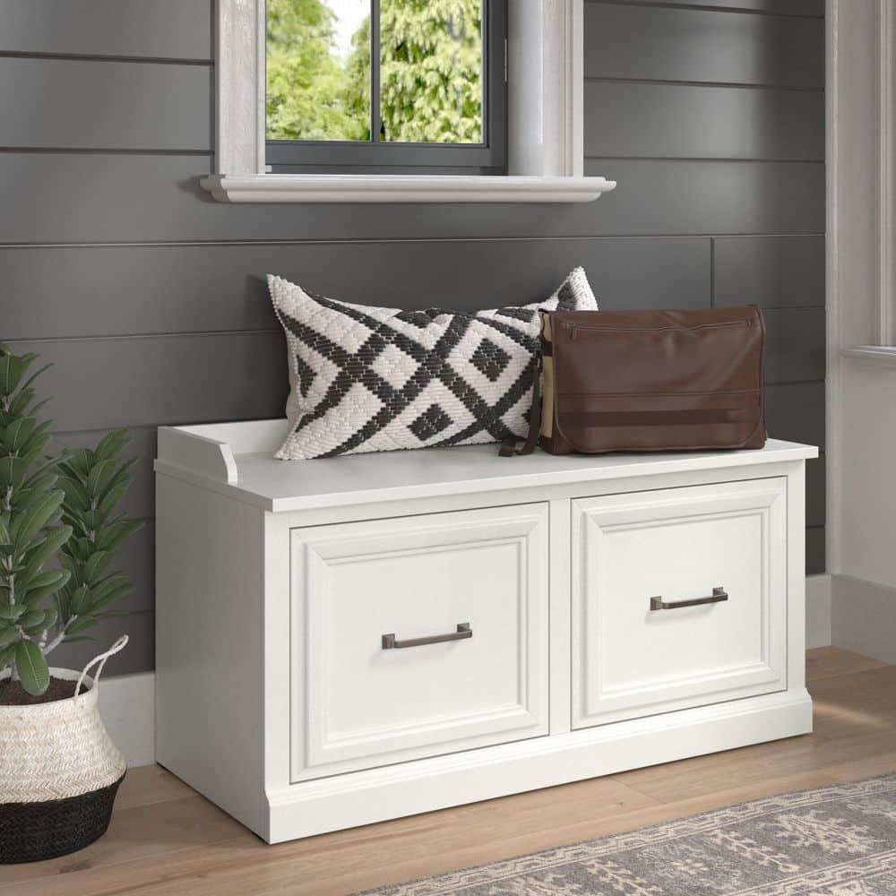 Woodland 40W Shoe Storage Bench with Doors in White Ash - Engineered Wood