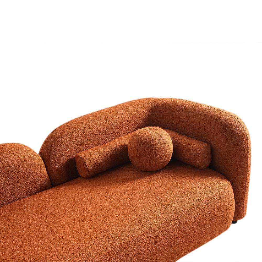 Pemberly Row Luxury Modern Orange Boucle Fabric Curvy Arm Couch