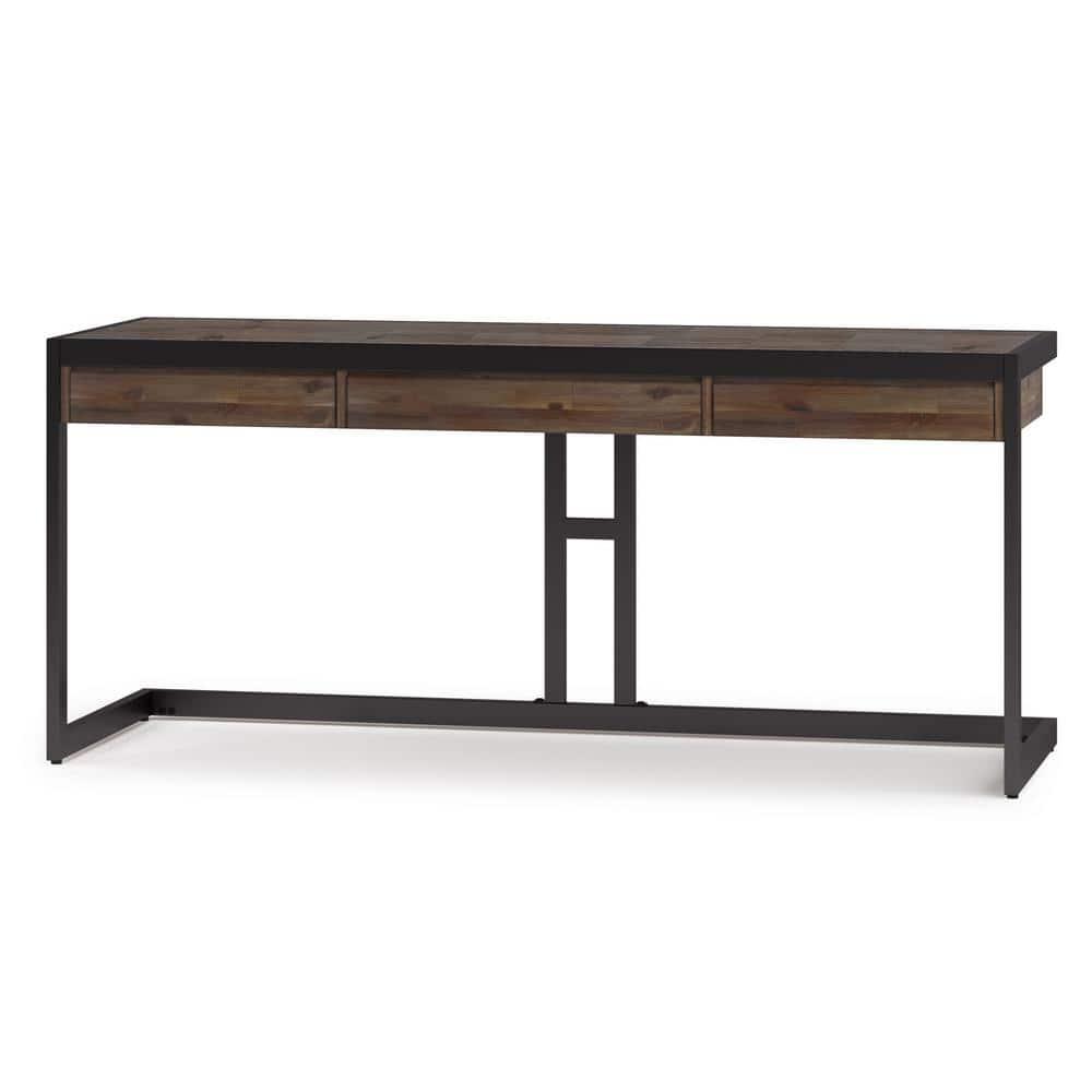 Simpli Home Erina Solid Acacia Wood Desk, Industrial Style with Keyboard Tray and 2 Drawers