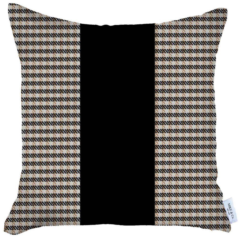 Funda de Almohada Decorativa Boho-Chic Hecha a Mano de Pata de Gallo de 18 "x 18" Funda de Almohada Cuadrada Marrón y Negra para Sofá, Ropa de Cama