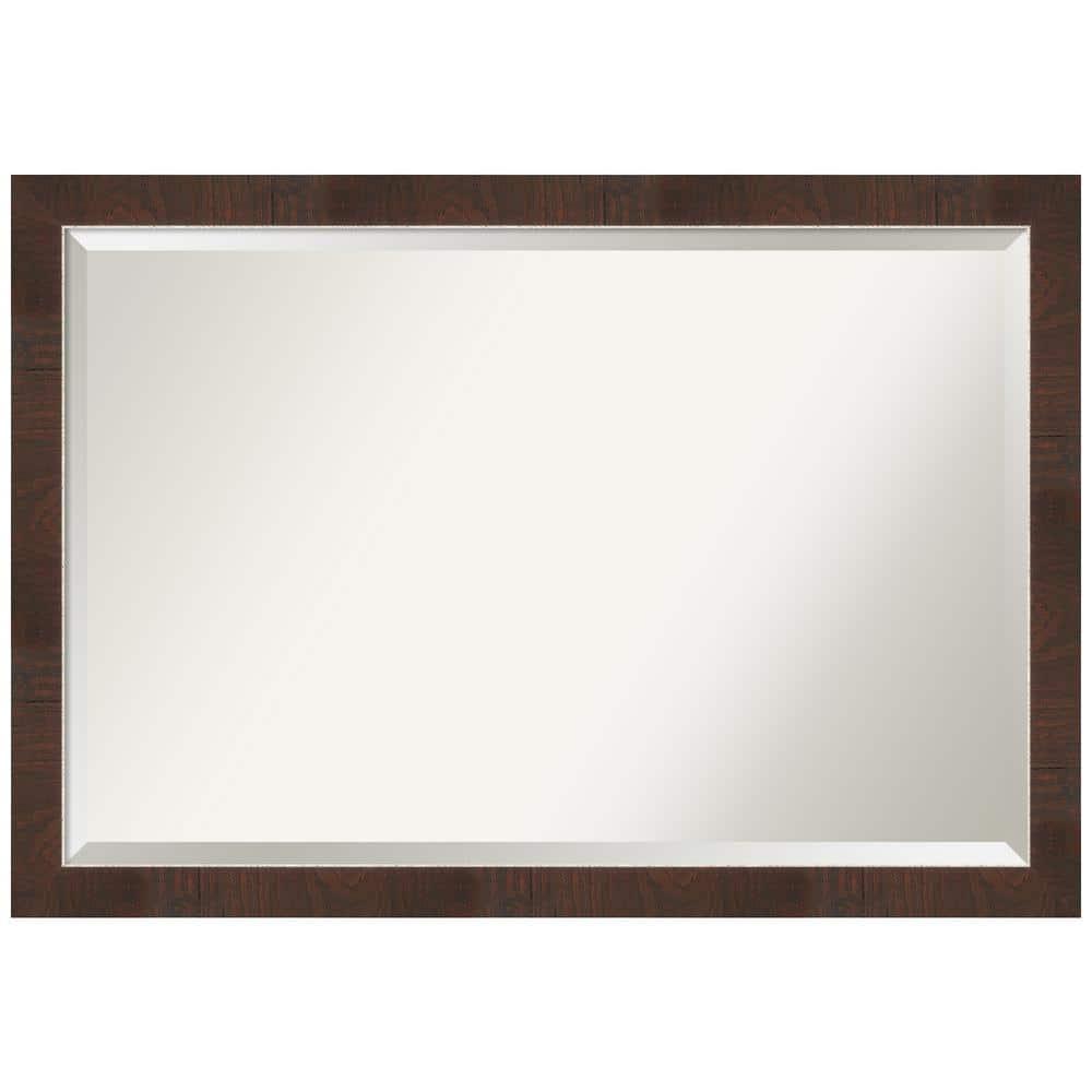 39"x27" Wildwood Narrow Framed Wall Mirror Brown - Amanti Art: Beveled, Rectangular, Polystyrene Frame