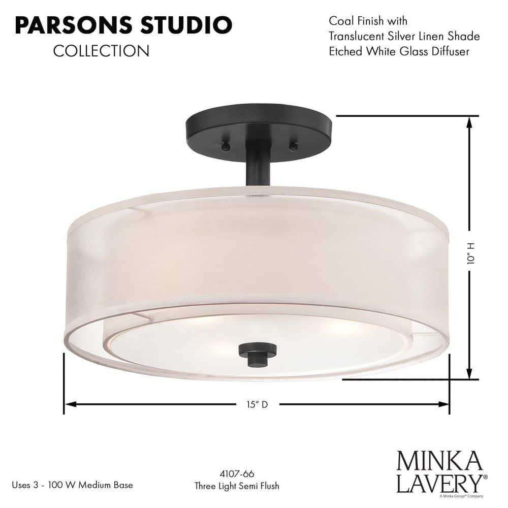 XylehR Semi Flush Mount Ceiling Light 4107-84, Parsons Studio Lighting Fixture, 3 Light,