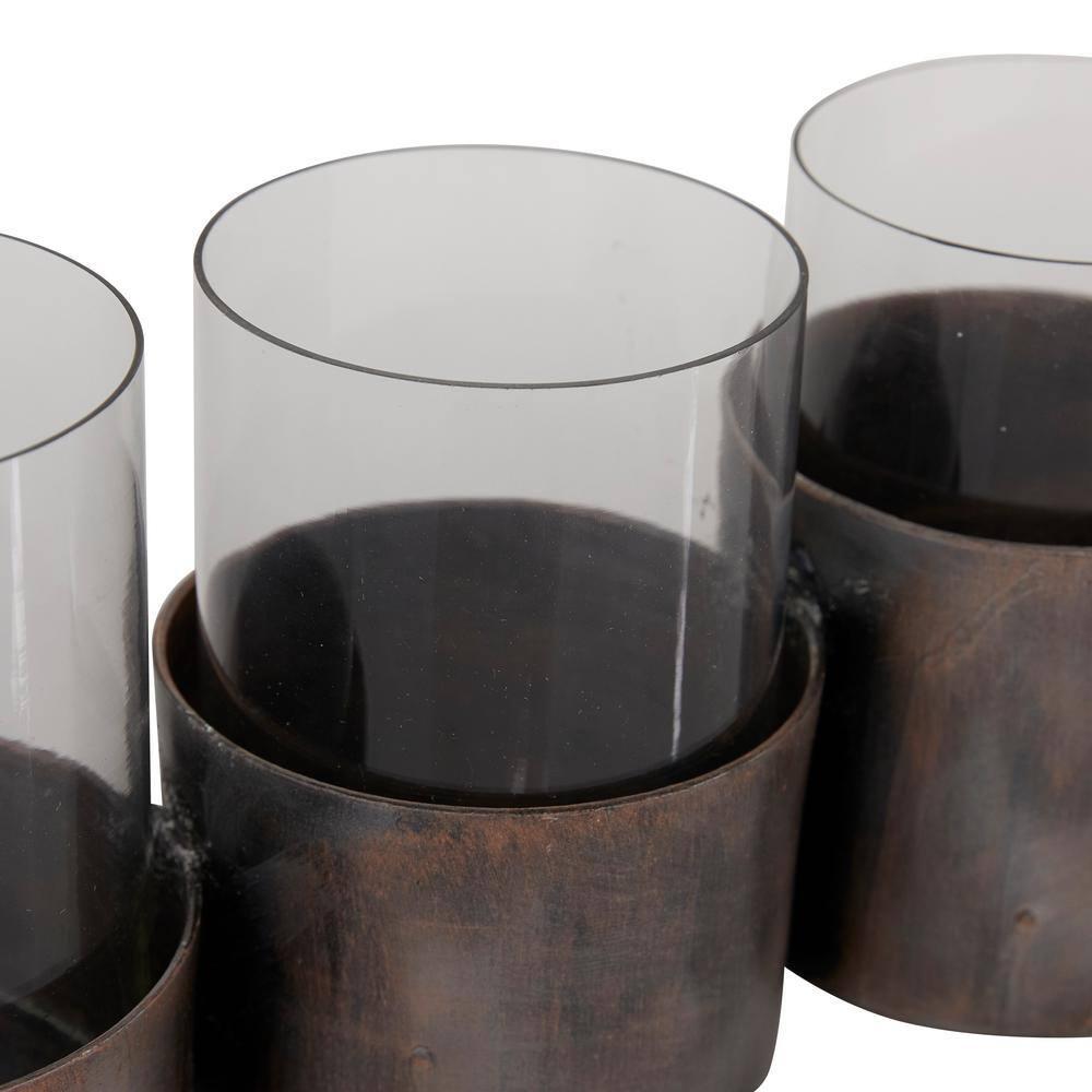 22" x 6" Round Glass Pillar Candle Holder Black - Olivia & May: Elegant Mantel Decor, 5-Unit Tray