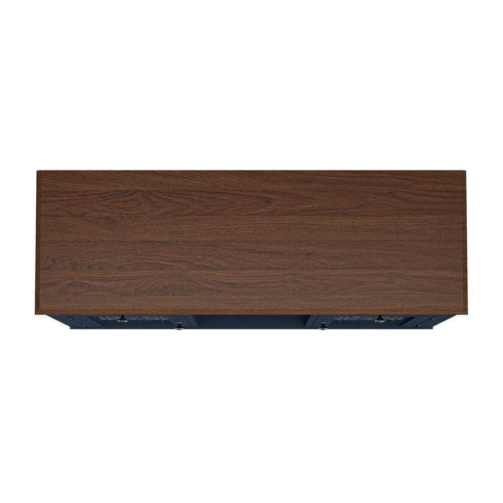 47" Wine Cabinet with Glass Doors Feature and Silk Screened Pattern Design Navy Blue - Festivo