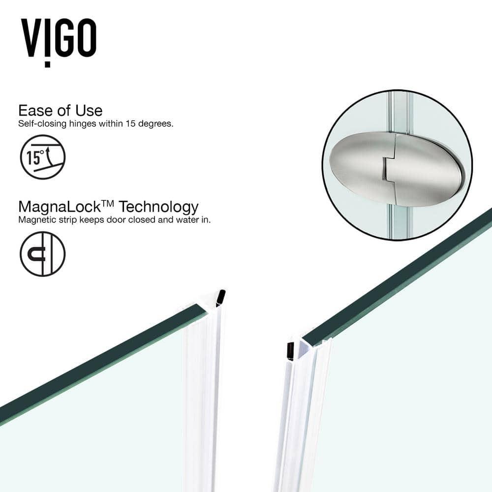 VIGO Verona 38" W x 38" D x 77" H Hinged Frameless Shower Enclosure with 3/8  Clear Glass&Base VG6061CHCL38WS