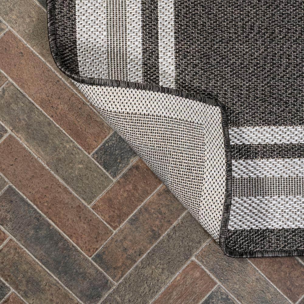 5' x 8' James Modern Border Stripe Indoor/Outdoor Area Rug, Black/Cream - JONATHAN Y