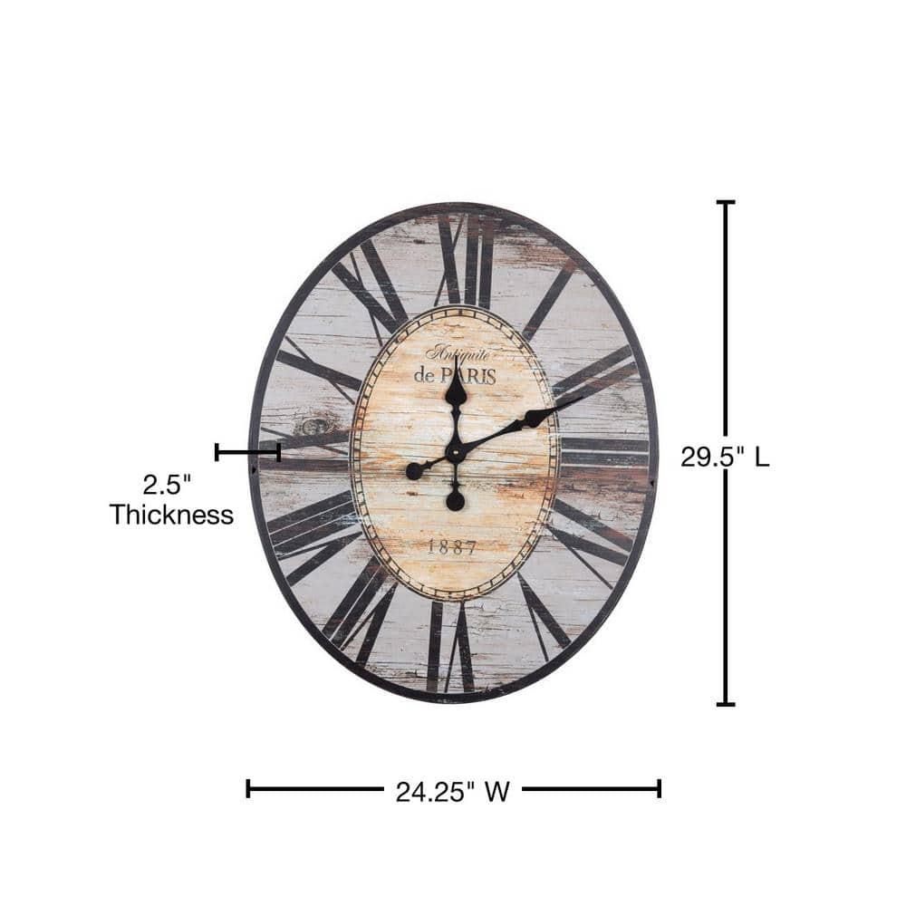Woven Paths 29" Oval Distressed Grey Wood Wall Clock