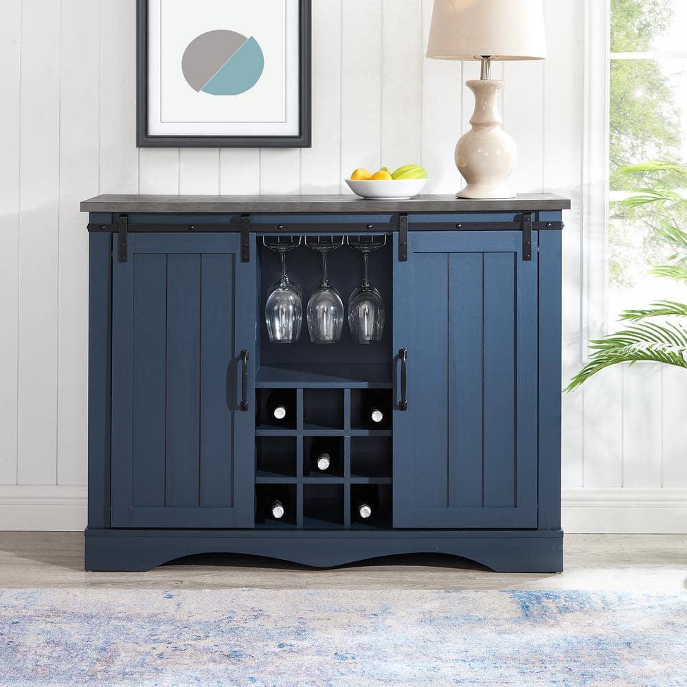 47" Wine Bar Cabinet Navy - Home Essentials