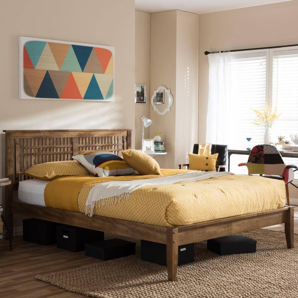 Wholesale Interiors Loafey Mid-Century Modern King Size Platform Bed with Tapered Legs, Walnut