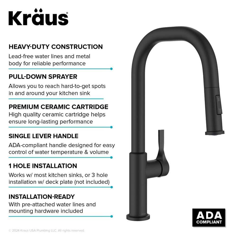 Matte Black Metal Single Handle Pull-down Kitchen Faucet with Sprayer