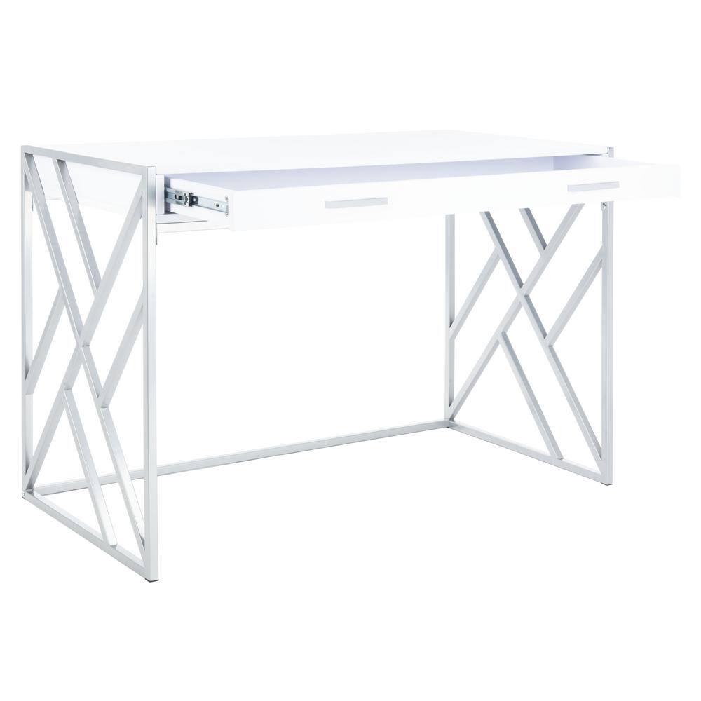 Elaine 1 Drawer Desk - White/Silver - Safavieh