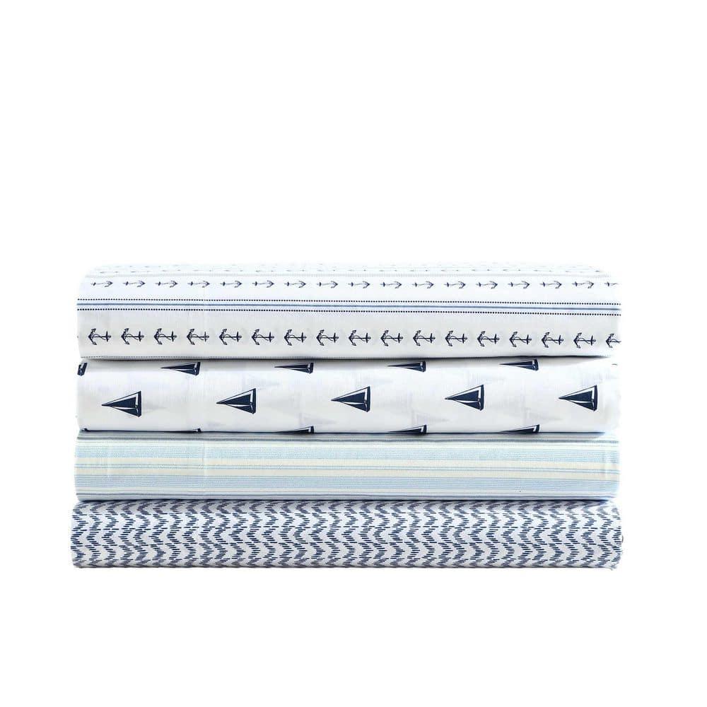 King Blue Cotton Percale Deep Pocket Sheet Set