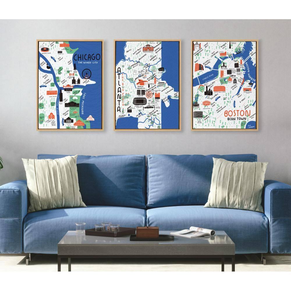 Kate and Laurel Sylvie Chicago Illustration Framed Canvas by Stacie Bloomfield, 23x33, Natural