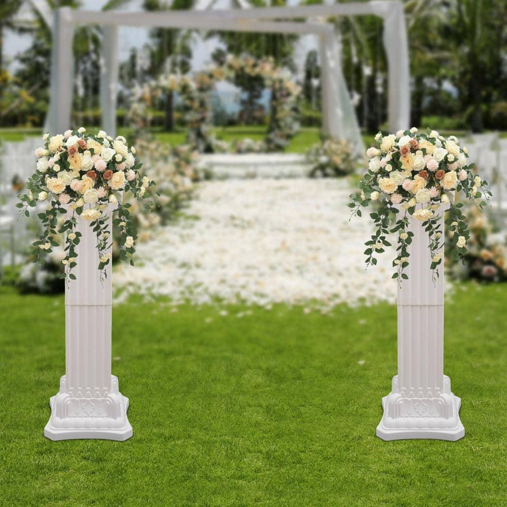 2Pcs European Style Roman Columns Wedding Column Stand Roman Pillar Plastic Greek Column Statue Plant Stand Wedding Event Party Decorative Column Pedestal Flower Pot Holder Decor (10.63x34.65 Inch)